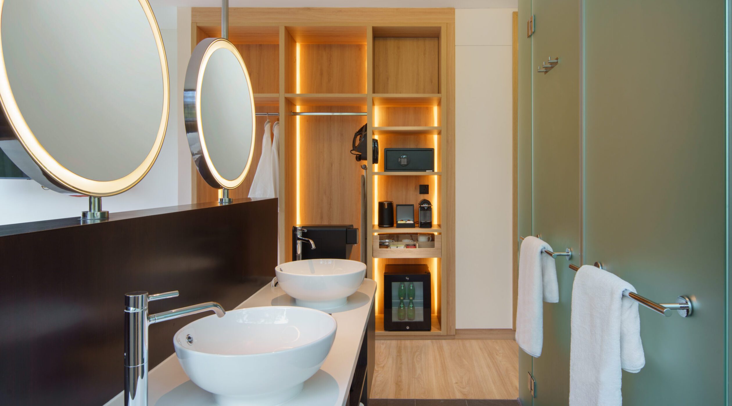 Regis Room Studio Suite King Bathroom at Park Regis by Prince Singapore, Featuring Open-Style Sink and Wardrobe